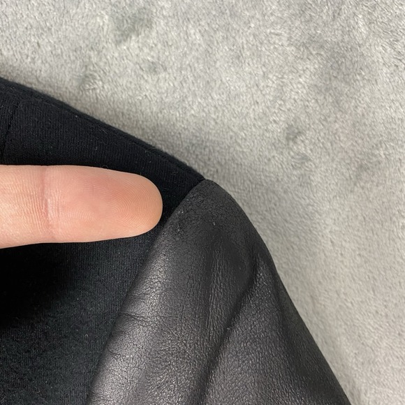 Theory Jacket Womens Size 4 Black Wool Blend Goat Leather Rory Blazer Collarless - Picture 3 of 16